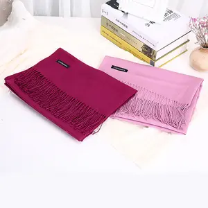 GEERDENG New Autumn Spring Pure Color Cashmere Scarf 200g Hot Style Monochrome Tassel Twill Versatile Warm Shawl Pashmina for UK