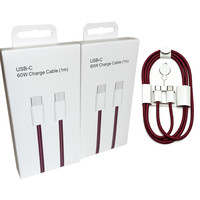 Câble de charge rapide USB-C vers USB-C tressé 60W en nylon, cordon de transfert de données TYPE C avec boîte d'emballage pour iPhone 18 17 16 15