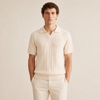 Pull en maille côtelée à manches courtes col polo en mélange d'acétate Naia doux et lisse pour homme, modèle ODM