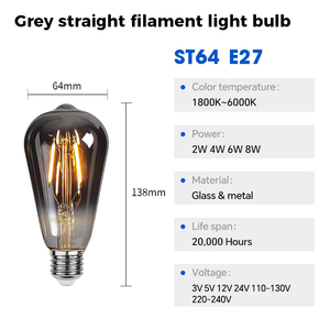 Grey thẳng <span class=keywords><strong>Filament</strong></span> ánh sáng bóng đèn <span class=keywords><strong>ST64</strong></span> E27 trang trí chiếu sáng <span class=keywords><strong>LED</strong></span> bóng đèn dây tóc - Product Image 4