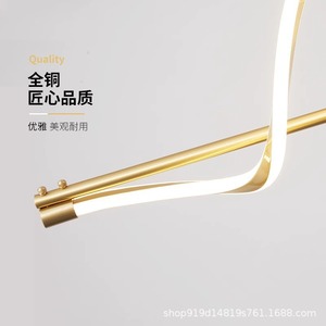 2023 All-Copper Modern Minimalist Dining Room <b>Chandelier</b> Luxury Nordic Style Curved Silk Single-Line Full-Spectrum Pendant <b>Light</b> - Product Image 5