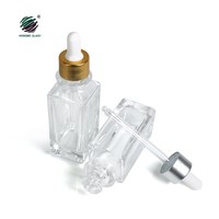 Flacon compte-gouttes cosmétique en verre transparent de luxe de 50ml emballage de visage carré unique pour l'utilisation de crème d'huile essentielle de sérum avec col à vis