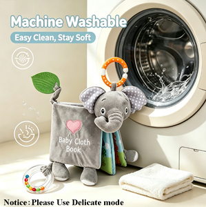 Livre en tissu personnalisé pour bébé, jouets sensoriels pour tout-petits, livre éducatif lavable pour enfants, jouet en tissu doux en forme d'éléphant, livres à bruit froissé pour bébés - Product Image 6