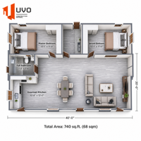 Maison conteneur pliable UVO 40FT : 740 pieds carrés Maison de vacances de luxe |   Cabine portable certifiée CE, IBC et AS/NZS