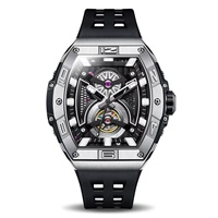 Montre mécanique automatique de luxe pour homme, boîtier en acier inoxydable, bracelet en caoutchouc, boîtier ovale, résistance à l'eau 3BAR, fermoir caché