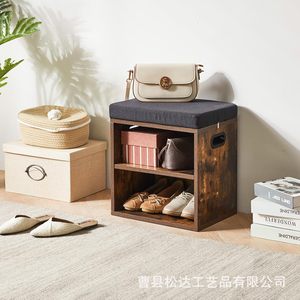 Modern minimalist wooden <b>shoe</b> bench for home use, integrating <b>shoe</b> <b>storage</b> and multi-functionality. - Product Image 1
