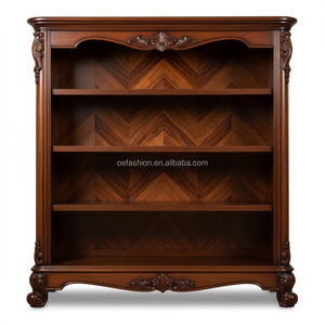 OE-FASHION Bibliothèque de luxe en bois massif sculpté à la main, placage Chevron, armoire de présentation ouverte pour la maison ou le bureau - Product Image 1