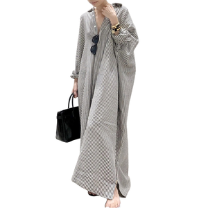 <span class=keywords><strong>Robe</strong></span> Chemise d'Été Grande Taille pour Femme, Coupe Ample Maxi Rayée en Coton et <span class=keywords><strong>Lin</strong></span>, Décontractée, Respirante, Infroissable, Vente Chaude, ODM - Product Image 1