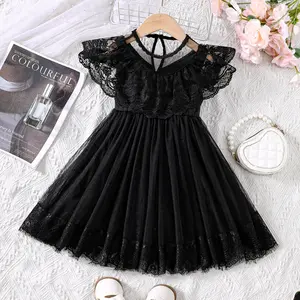 3-6 years girls wholesale clothes ruffles sleeves lace girls black princess dresses for summer vestidos de nia