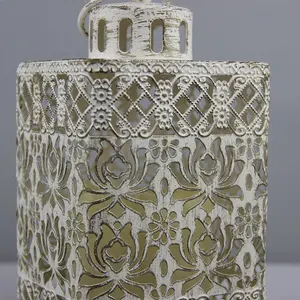 Linterna de Metal en miniatura, pequeña forma cuadrada blanca de estilo Oriental con vela LED en el interior