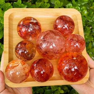Esfera de cuarzo de fuego rojo Natural tallada a mano piedras de Fengshui espirituales bola de cristal Natural grande bolas de cuarzo de fuego rojo - Product Image 6