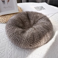 Gorro Casual de Piel de Visón Tejido a Mano de Lujo para Mujer, Gorro de Piel para Todas las Temporadas