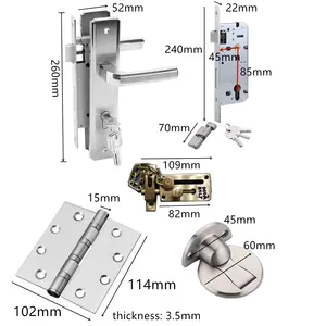 WUYINGHAO Set Pintu Stainless Steel, Kunci Pintu 304, Engsel Baut Stopper, Perangkat Keras Pintu