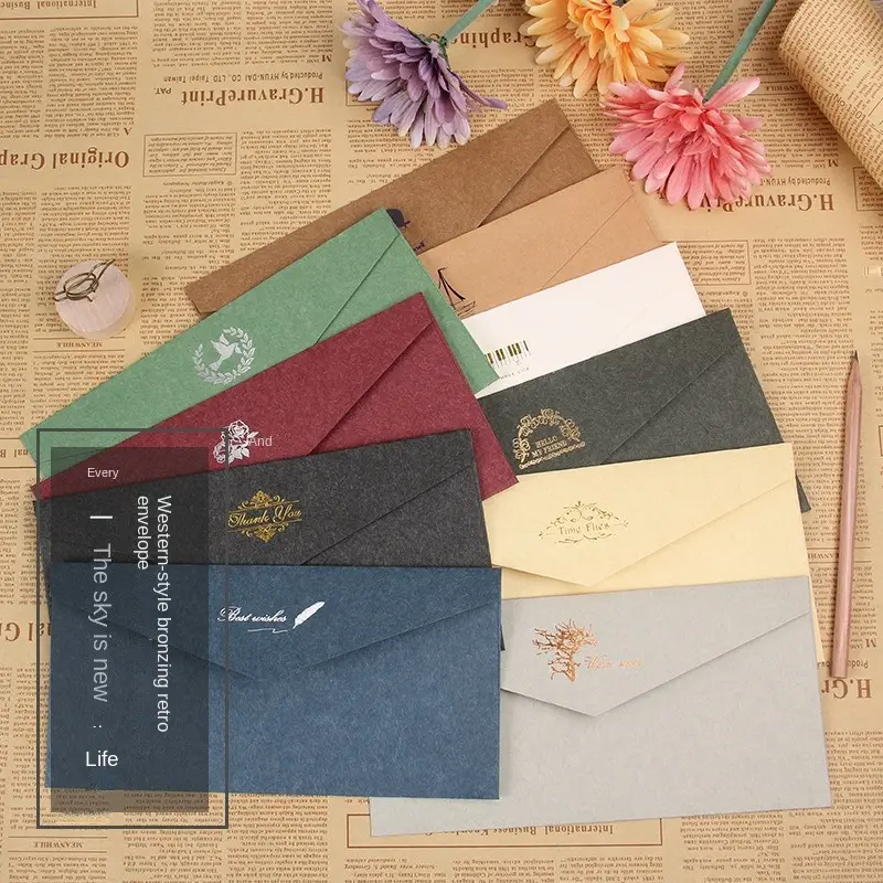 מעטפה יצירתי רטרו צבע אחיד הטבעה חמה בסגנון מערבי גודל 5/DL מעטפה ריקה אחסון מכתב הזמנה לעסקים