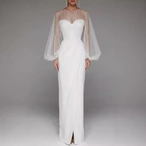Vestido Largo de Tul Sólido con Parches de Perlas para Mujer, Elegante, con Espalda Descubierta, Transparente, con Cintura Ajustada, para Fiesta de Noche 2026 - Product Image 1