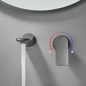 Robinet de lavabo mural à poignée unique, avec cartouche céramique, en cuivre, anti-éclaboussures, eau chaude et froide - Product Image 1