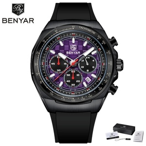Montre sport de luxe pour homme BENYAR 5215, quartz, étanche, chronographe, acier inoxydable, multifonctionnelle, design complexe, coffret cadeau - Product Image 1