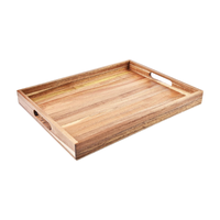 Plateau de service en bois d'acacia avec poignées (17 pouces) – Plateaux décoratifs pour le petit-déjeuner au lit, le déjeuner, le dîner