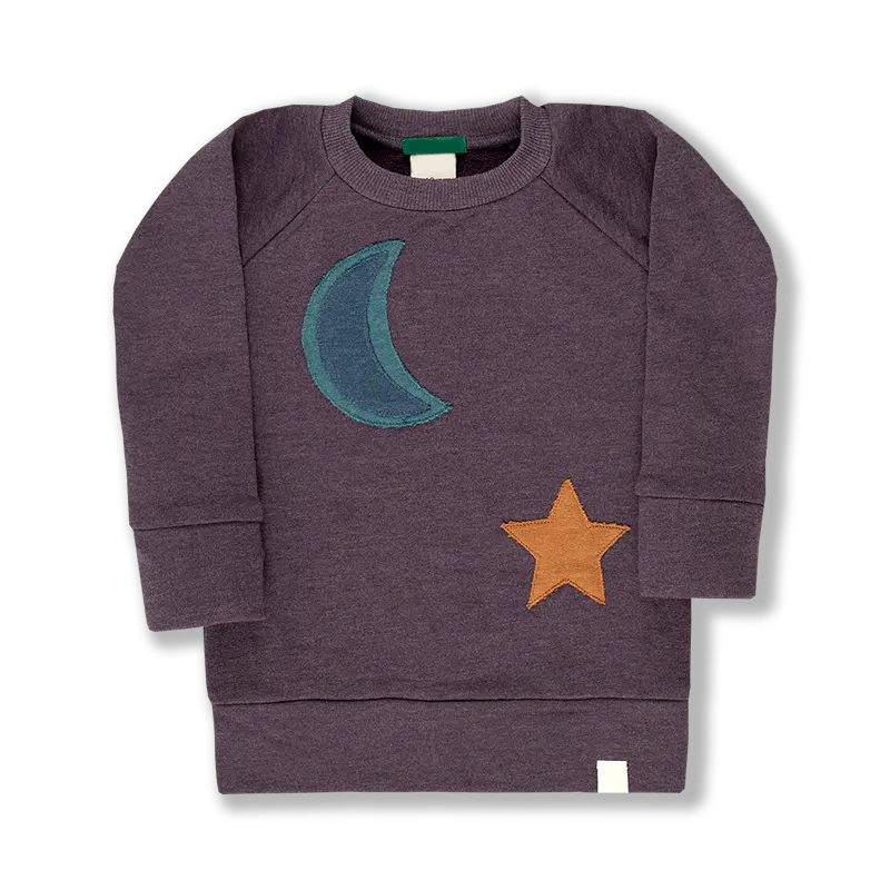 Özel baskı ve tasarım bebek giysileri ay yıldız yama bisiklet yaka kazak toptan çocuk kazak Bluefin Sunset yama Crewneck