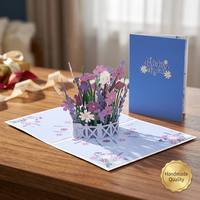 Retraite Merci 3D Laser Cut Pop up Flower Cartes de voeux avec impression offset sur papier