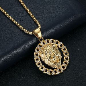 Collar con Colgante de Cabeza de León de Acero Inoxidable para Hombre, Chapado en Oro, con Incrustaciones, Joyería de Zodiaco Animal para Fiesta, DZ069 - Product Image 4