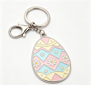 <b>Custom</b> Printed Stainless Steel Easter Egg <b>Keychain</b> Enamel Flower Metal Key Ring Promotion Gift - Product Image 2