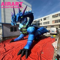 Dragon bleu gonflable de décoration d'étape adaptée aux besoins du client par usine, ballon gonflable de dragon à trois têtes