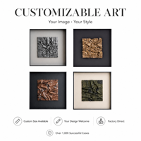 Tableau mural texturé 3D en métal mat encadré, peinture abstraite froissée en feuille d'or bronze, pièce maîtresse pour la décoration de salle à manger