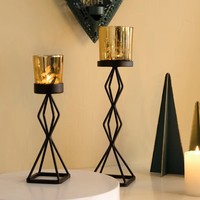 Ensemble de bougeoirs en fer forgé doré pour bougies piliers, centres de table écologiques pour mariages et la Saint-Valentin
