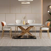 Tables et chaises de salle à manger en acier inoxydable au design luxueux, table de salle à manger rectangulaire moderne en marbre, ensemble de meubles de salle à manger