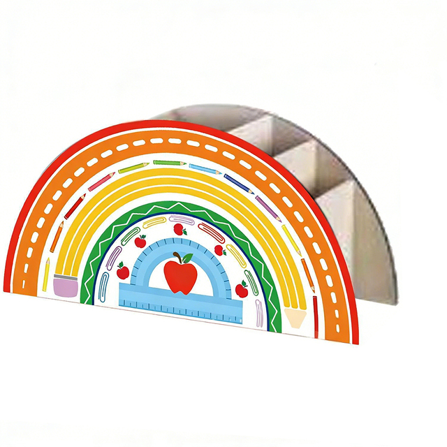 Wooden Rainbow Pen Holder | Art Storage Organizer for Desk | Teacher Appreciation Gift & Desktop Decor for School Supplies