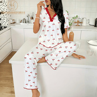 Pyjama pour femmes, ensemble de vêtements de nuit à manches courtes imprimées, taille plus, vente chaude