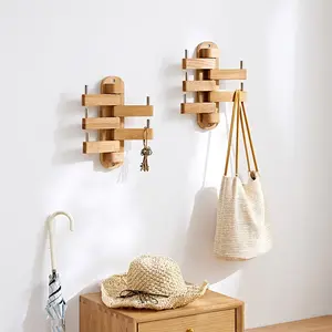 Wooden Key Holder For Walls Decorative Entryway Storage Shelf Wall Mount with 5 Hooks