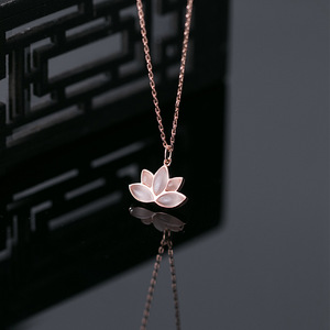 Elegante Collar con Colgante de Flor de Loto en Plata de Ley 925, Chapado en Oro Rosa, Joyería de <span class=keywords><strong>Jade</strong></span> para Mujer - Product Image 1