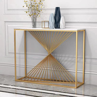 Table de console d'entrée rectangulaire moderne de luxe en acier inoxydable doré avec plateau en marbre, meuble d'appoint