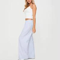 Pantalon droit décontracté taille haute pour femme, respirant, rayé bleu, 100 % coton, grande taille, broderie sur le devant, avec logo personnalisé