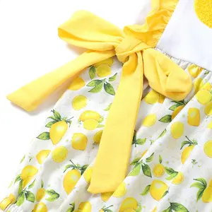 Summer Baby Clothes 2024 Lemon Printed Baby Girls Bubble Romper With Lemon French Knot Smocked Newborn Baby Romper