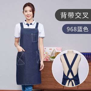 Denim Double Shoulder <b>Apron</b> <b>Black</b> Polyester Restaurant Bar Workwear Antifouling - Product Image 4