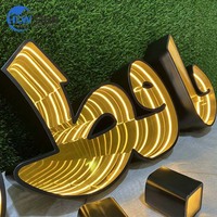 Letras LED con Efecto de Espejo Infinito 3D, Letrero Comercial con Efecto de Túnel de Espejo Dorado, Logotipo Personalizado