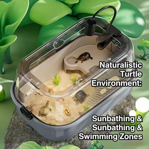 Tanque Ecológico Rectangular para Tortugas con Plataforma para Tomar el Sol - Hábitat Cerrado <span class=keywords><strong>de</strong></span> PP Resistente para Tortugas <span class=keywords><strong>de</strong></span> <span class=keywords><strong>Orejas</strong></span> <span class=keywords><strong>Rojas</strong></span> con Escalón Antideslizante - Product Image 1