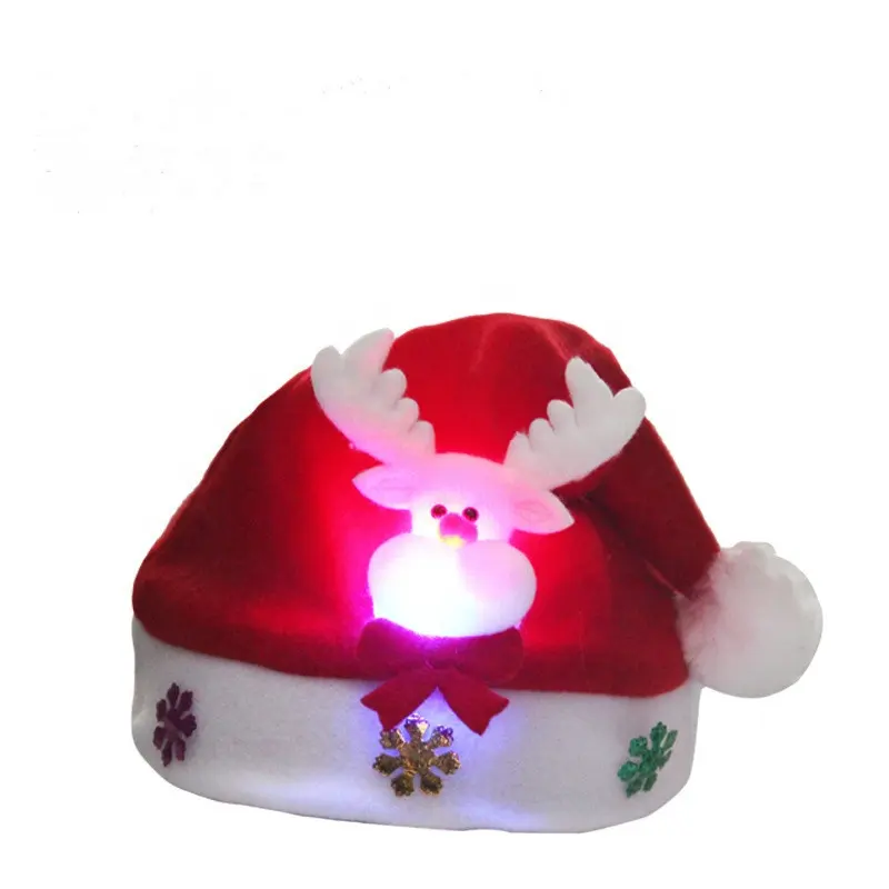 Christmas Santa LED Lighting Hats New Year Decoration Noel Felt Santa Hat with Light