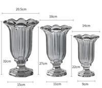 Vases à fleurs de table haut de gamme, style européen, en verre cristal avec bord cannelé pour la décoration du salon et de la salle à manger