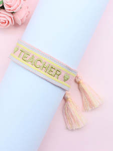 Zhehu Bracelet tissé personnalisé cadeau de la fête des enseignants Bracelet en toile brodée Bracelets tressés pour enseignant - Product Image 4