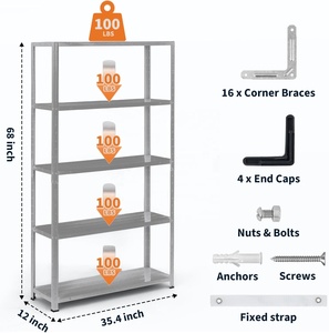 Étagères de <span class=keywords><strong>garage</strong></span> en métal robuste avec 5 couches anti-corrosion, solution de rangement <span class=keywords><strong>à</strong></span> 4-5 niveaux - Product Image 5