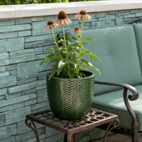Ensemble de pots à fleurs en céramique émaillée vert forêt, texture gaufrée en chevron, écologiques, durables, pour l'intérieur et l'extérieur