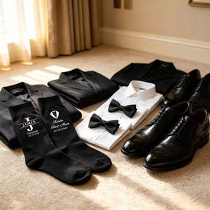 Calcetines de Regalo para Padrinos de Boda, Calcetines de Propuesta para el Novio/Padrino del Día de la Boda, Calcetines de Vestir de Algodón Negro con Nombre, Rol y Fecha Personalizados - Product Image 5