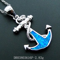 Magnifique pendentif en argent sterling 925 avec opale bleue, ancre en opale de feu, collier pour femme, idéal pour un cadeau
