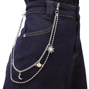 สร้อยคาดเอวจี้พระอาทิตย์ลายท้องฟ้าเต็มไปด้วยดวงดาว สองชั้น สำหรับทุกเพศ สไตล์ฮิปฮอป เครื่องประดับแฟชั่น เงินทิเบต สีขาว K - Product Image 6