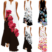 Robe longue maxi bohème décontractée à imprimé floral rose tendance en gros, robe de plage, taille plus 5XL