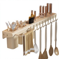 Support mural multifonctionnel en acier au carbone pour couteaux et baguettes, sans perçage, organisateur d'ustensiles de cuisine rectangulaire